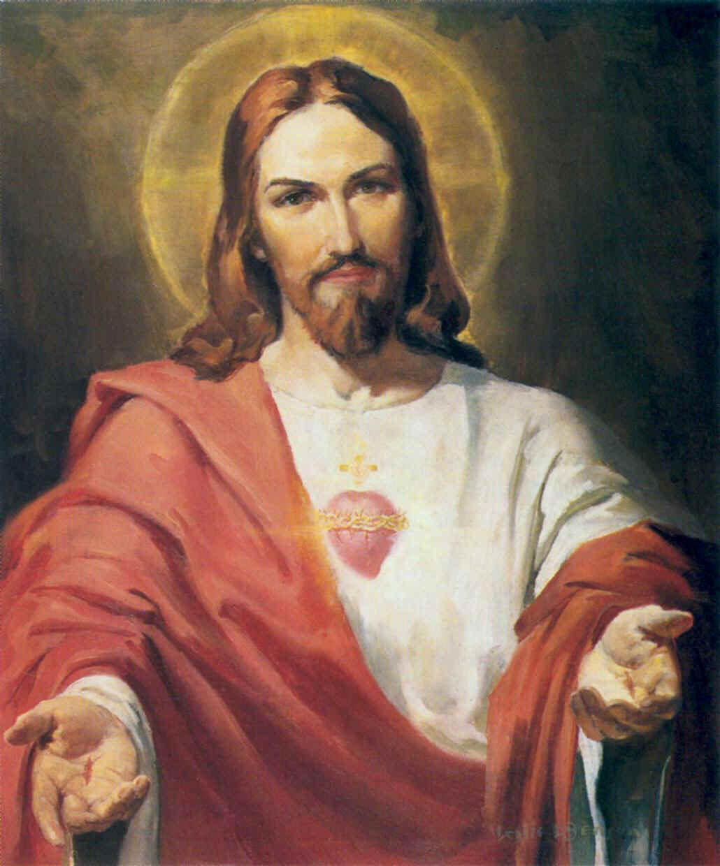 Jesucristo con rostro afable nos muestra su Sagrado Corazón, porque nos quiere